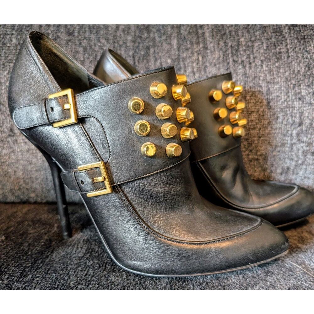 Women's Gucci Gold Studded TOM Ankle Booties Sexy 4" Stiletto Heels Size 38 7.5
